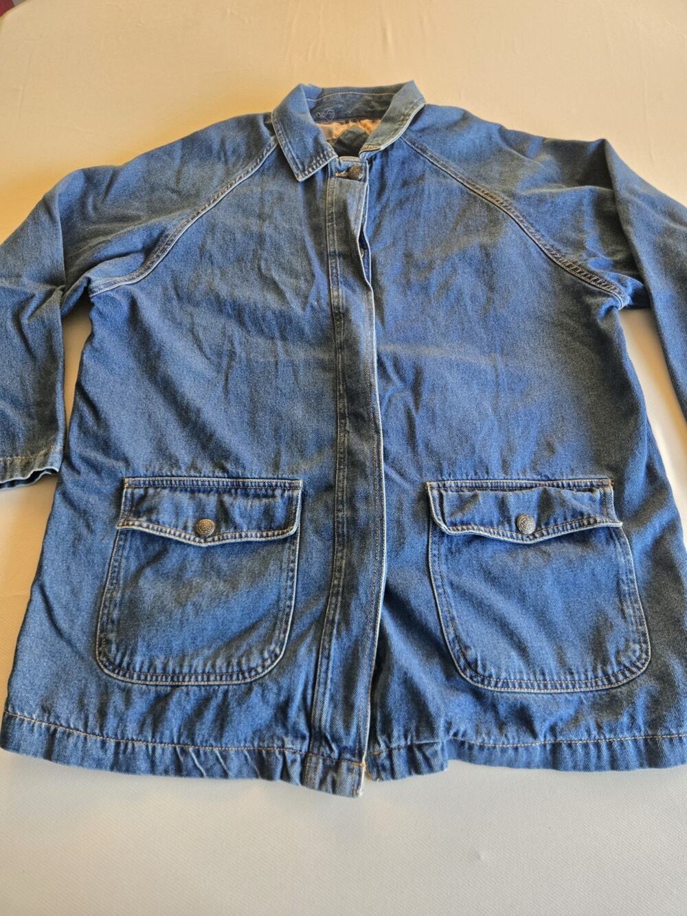 Vintage Faded Glory Denim Barn Chore Jacket Plaid Lined 90s Y2K Workwear XL